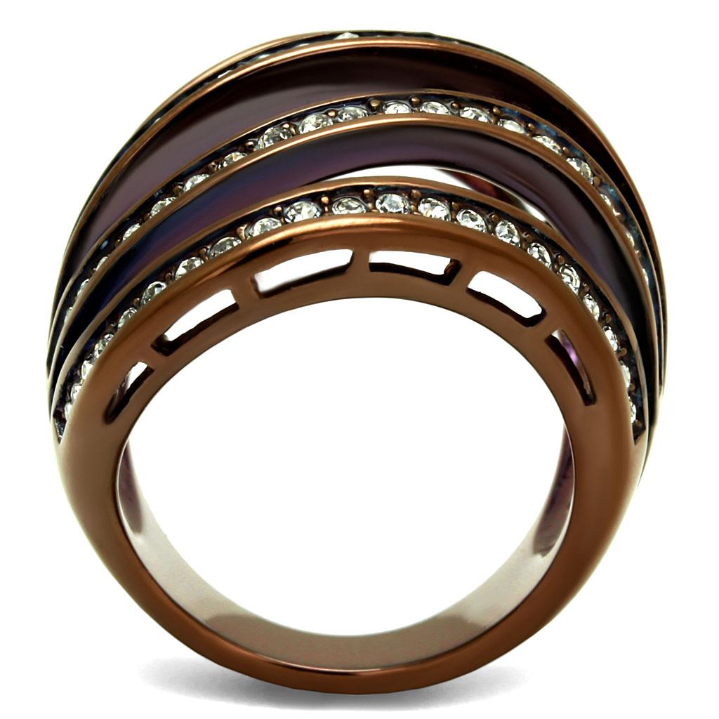 IP Coffee light Stainless Steel Ring with Top Grade Crystal  in Clear