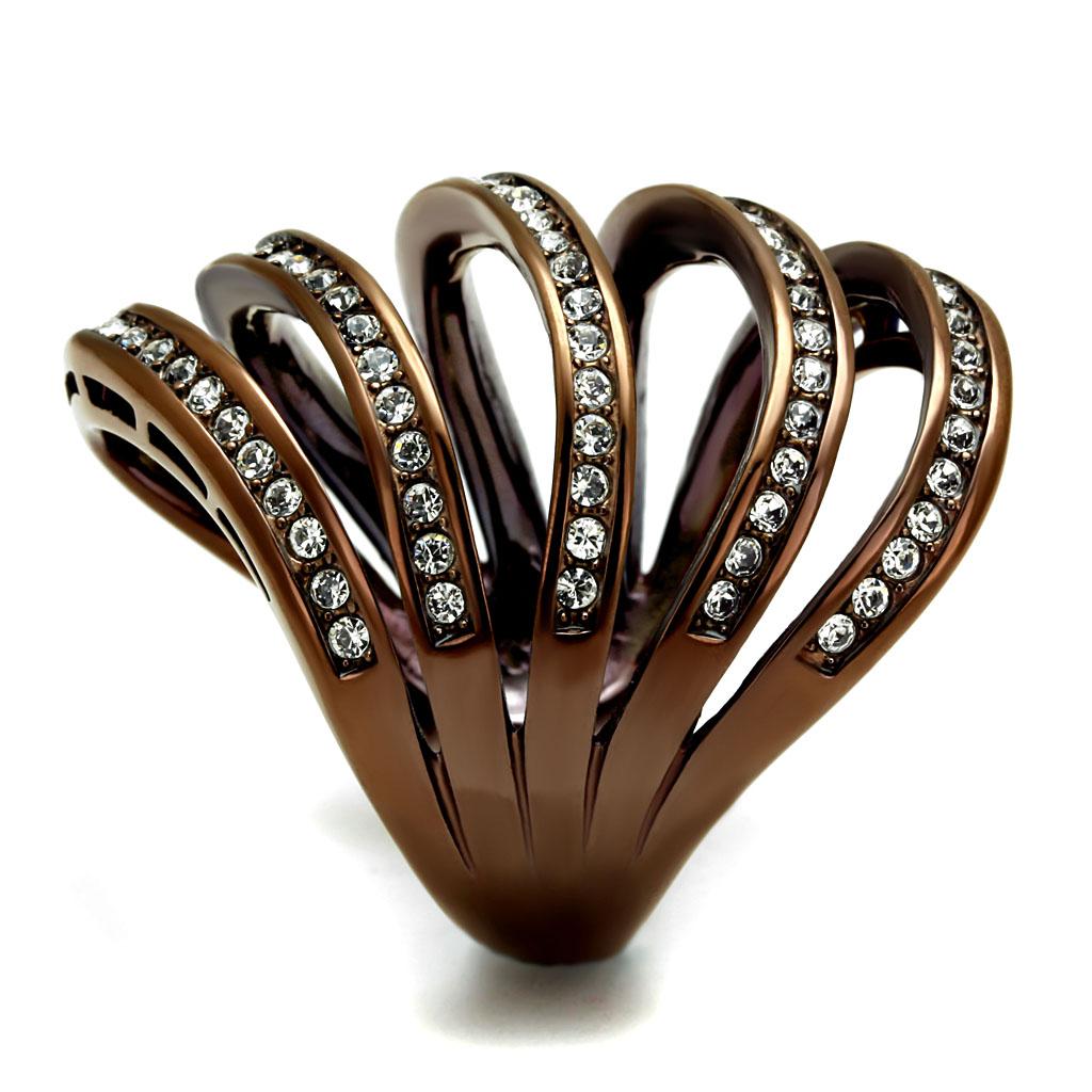 IP Coffee light Stainless Steel Ring with Top Grade Crystal  in Clear