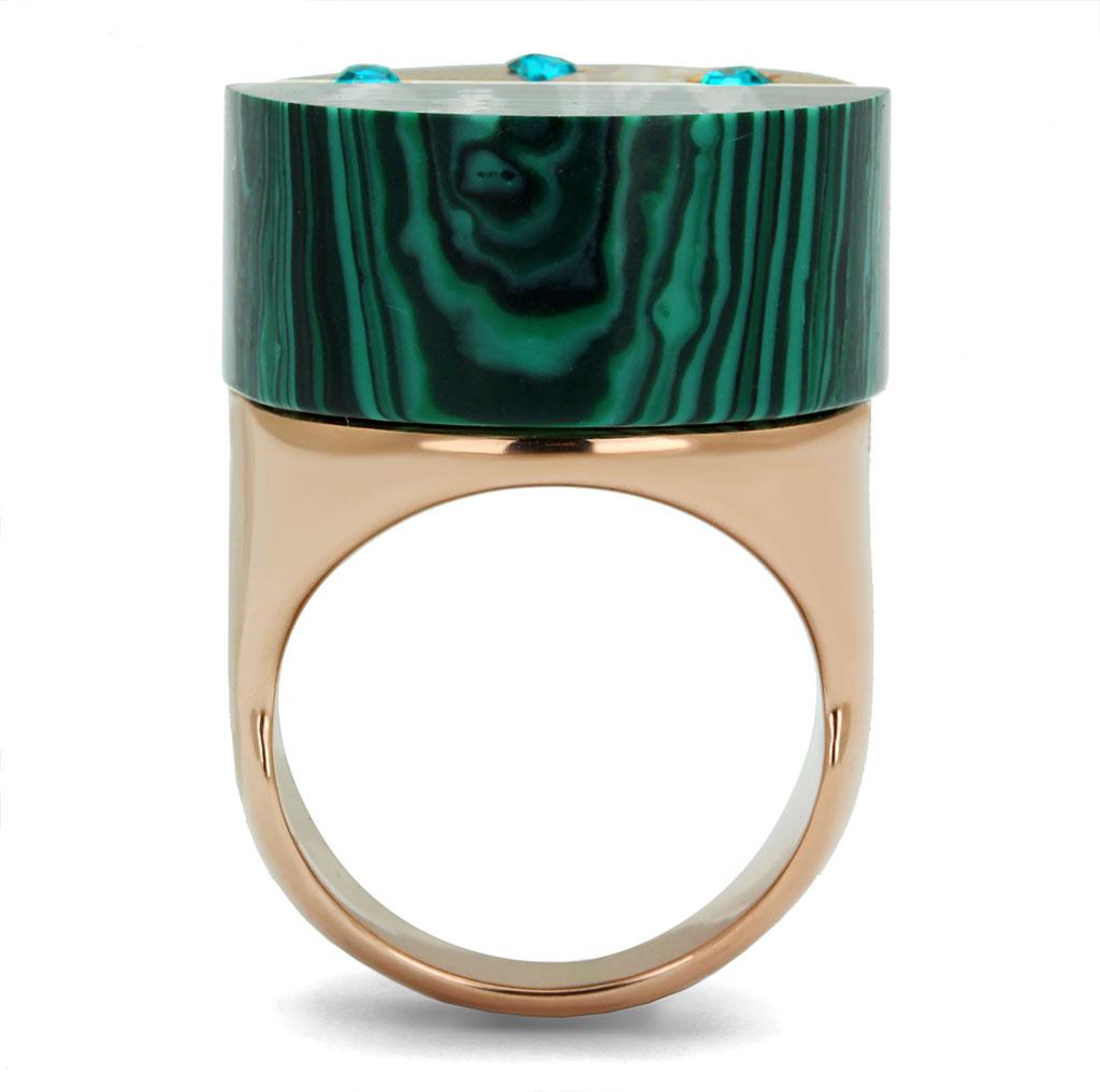 IP Rose Gold(Ion Plating) Stainless Steel Ring with Synthetic MALACHITE in Emerald