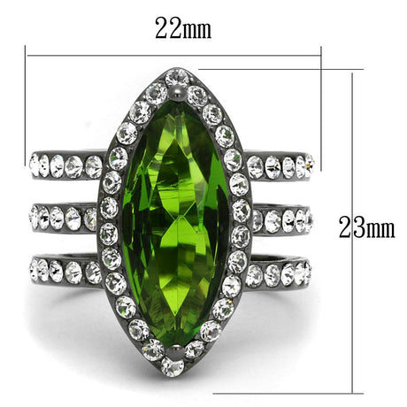 IP Light Black  (IP Gun) Stainless Steel Ring with Synthetic Synthetic Glass in Peridot