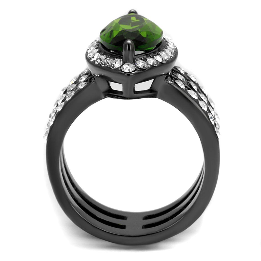 IP Light Black  (IP Gun) Stainless Steel Ring with Synthetic Synthetic Glass in Peridot