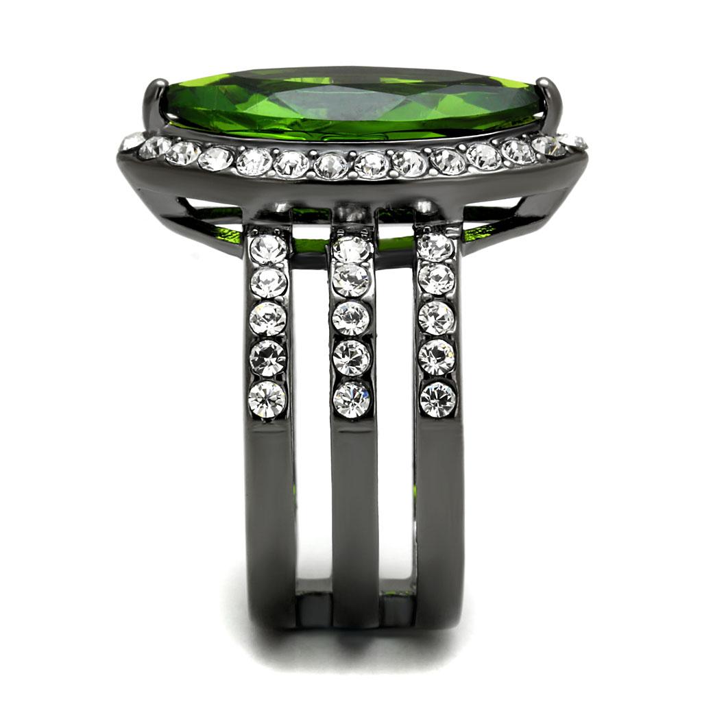 IP Light Black  (IP Gun) Stainless Steel Ring with Synthetic Synthetic Glass in Peridot