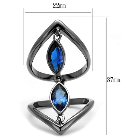 IP Light Black  (IP Gun) Stainless Steel Ring with Synthetic Spinel in London Blue