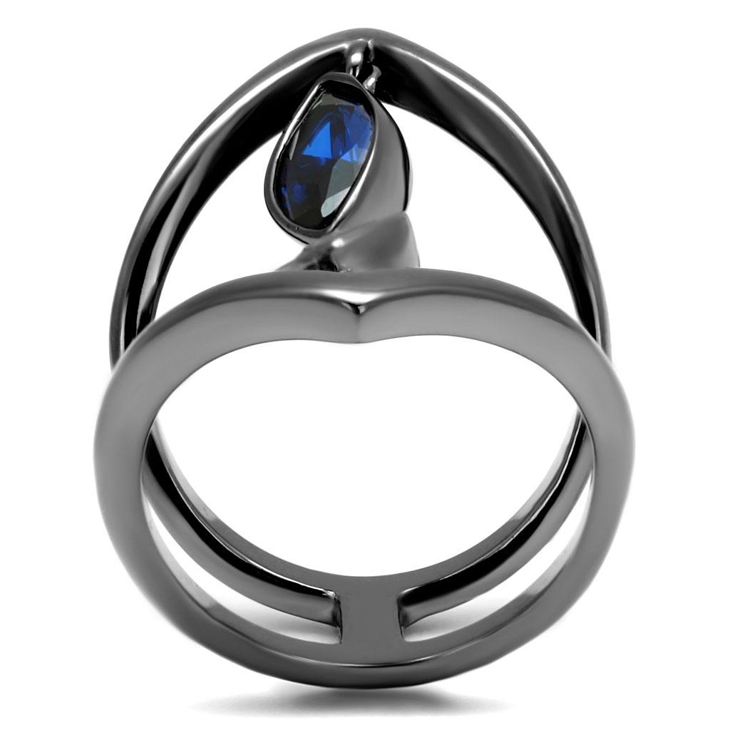 IP Light Black  (IP Gun) Stainless Steel Ring with Synthetic Spinel in London Blue