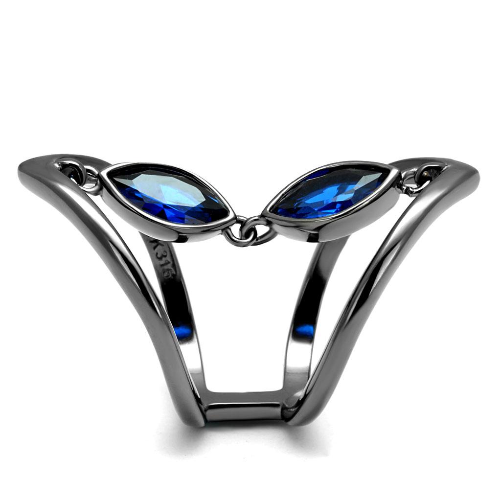 IP Light Black  (IP Gun) Stainless Steel Ring with Synthetic Spinel in London Blue