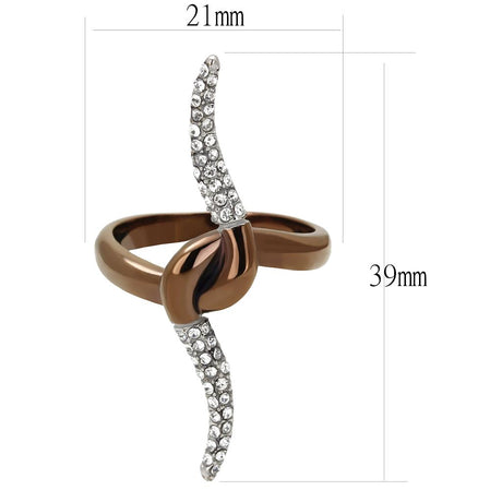 Two Tone IP Light Brown (IP Light coffee) Stainless Steel Ring with Top Grade Crystal  in Clear
