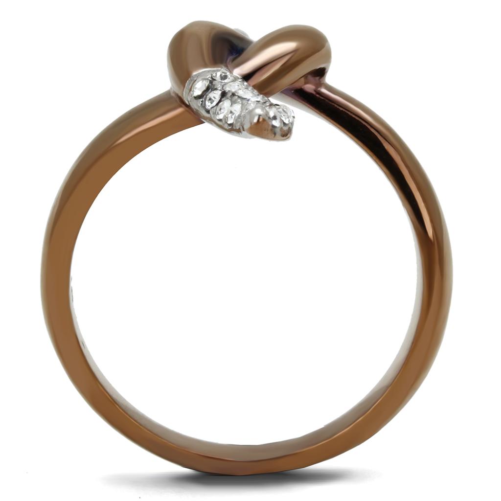 Two Tone IP Light Brown (IP Light coffee) Stainless Steel Ring with Top Grade Crystal  in Clear