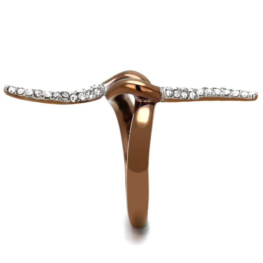 Two Tone IP Light Brown (IP Light coffee) Stainless Steel Ring with Top Grade Crystal  in Clear