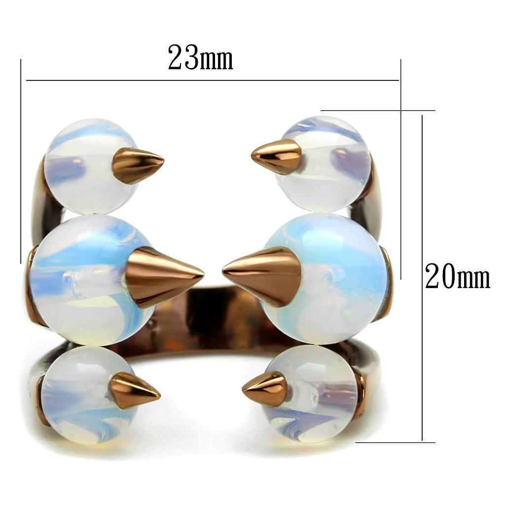 IP Coffee light Stainless Steel Ring with Synthetic Synthetic Glass in White