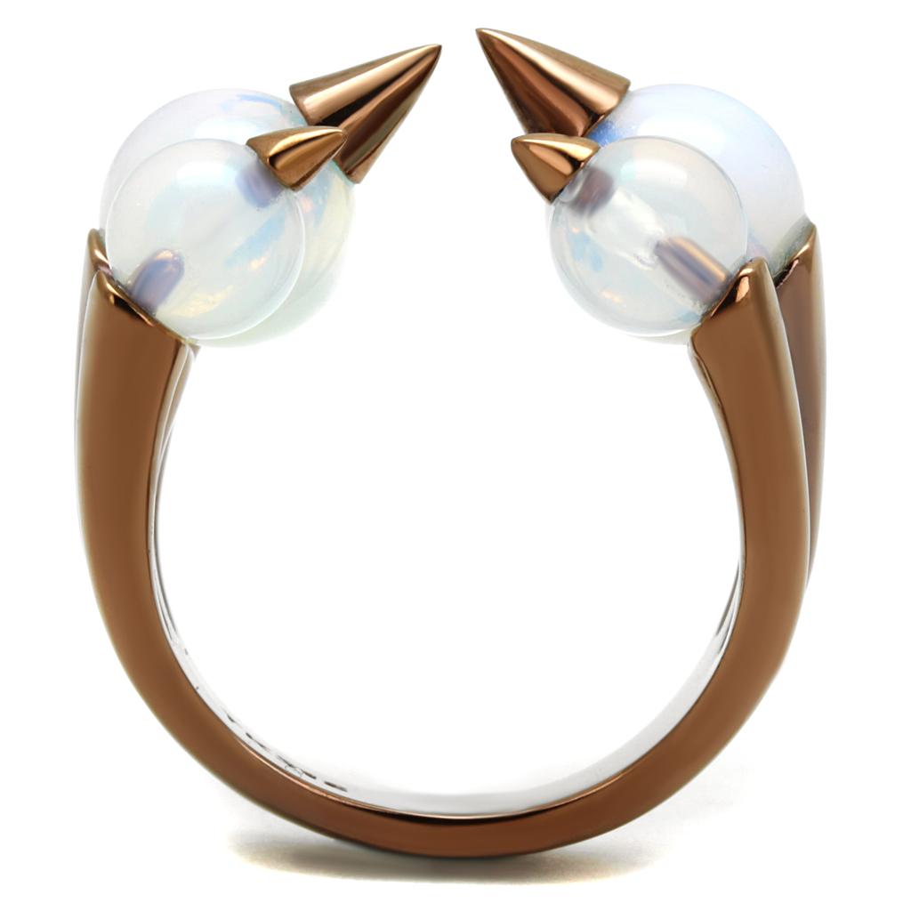 IP Coffee light Stainless Steel Ring with Synthetic Synthetic Glass in White