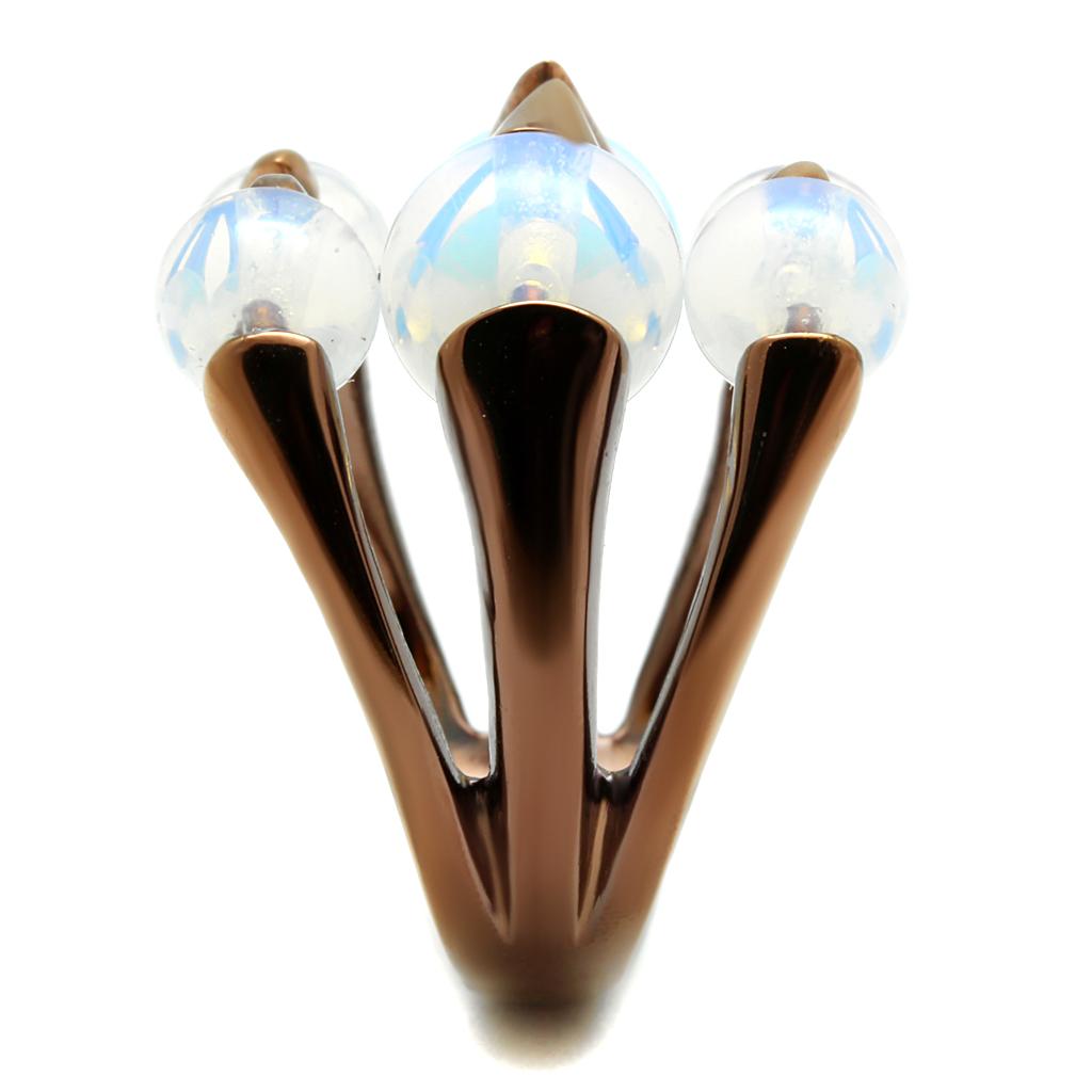 IP Coffee light Stainless Steel Ring with Synthetic Synthetic Glass in White