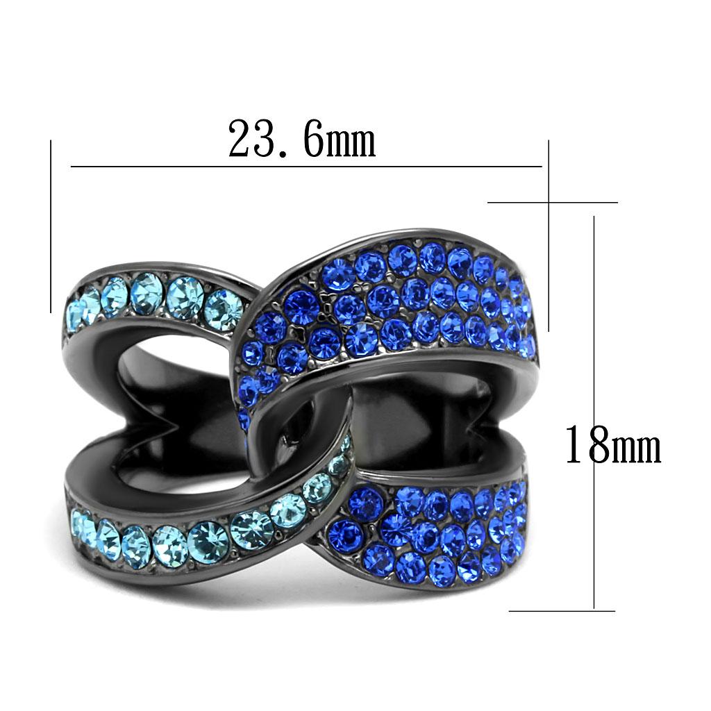 IP Light Black  (IP Gun) Stainless Steel Ring with Top Grade Crystal  in Multi Color