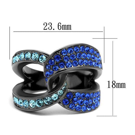 IP Light Black  (IP Gun) Stainless Steel Ring with Top Grade Crystal  in Multi Color