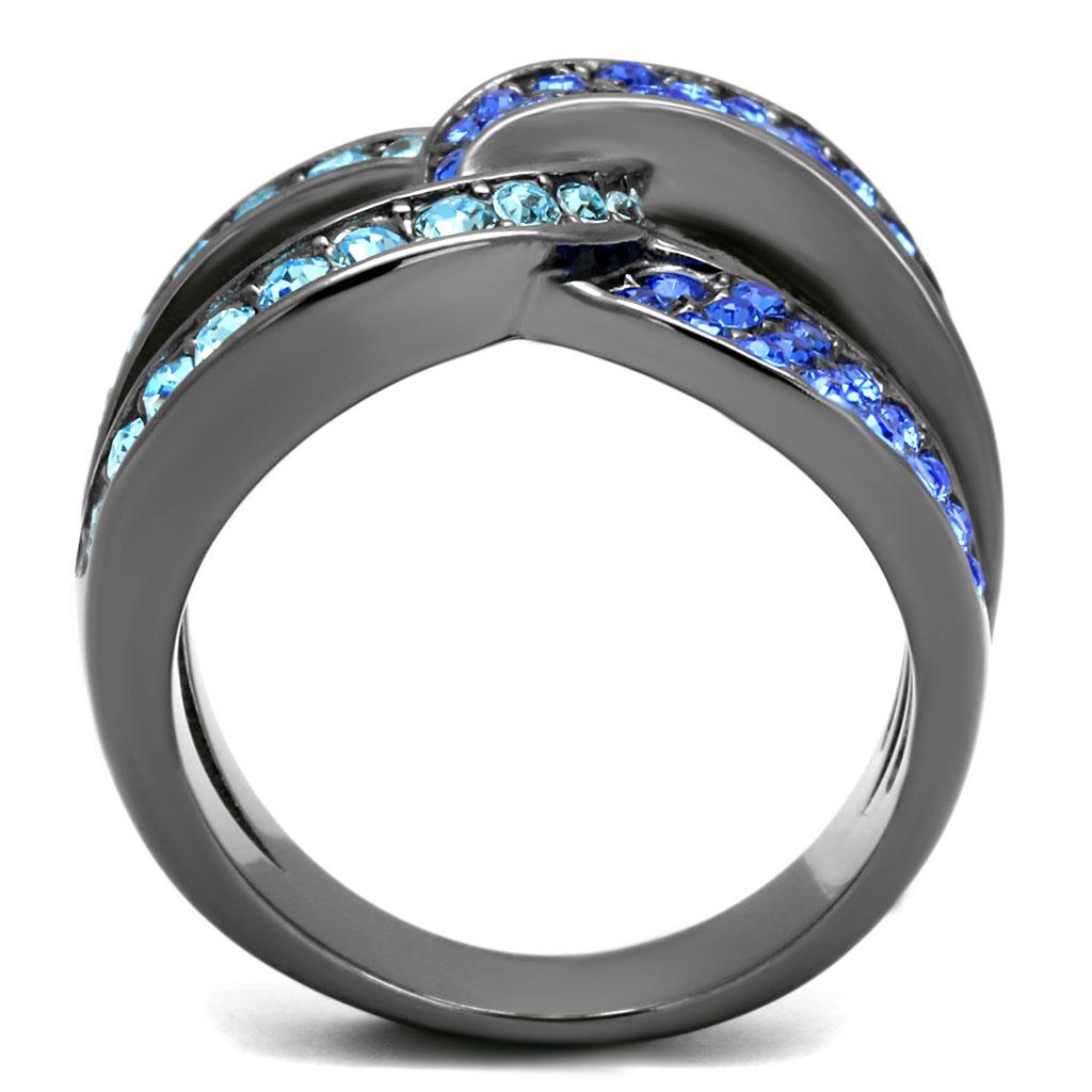 IP Light Black  (IP Gun) Stainless Steel Ring with Top Grade Crystal  in Multi Color