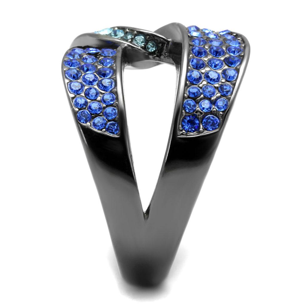 IP Light Black  (IP Gun) Stainless Steel Ring with Top Grade Crystal  in Multi Color