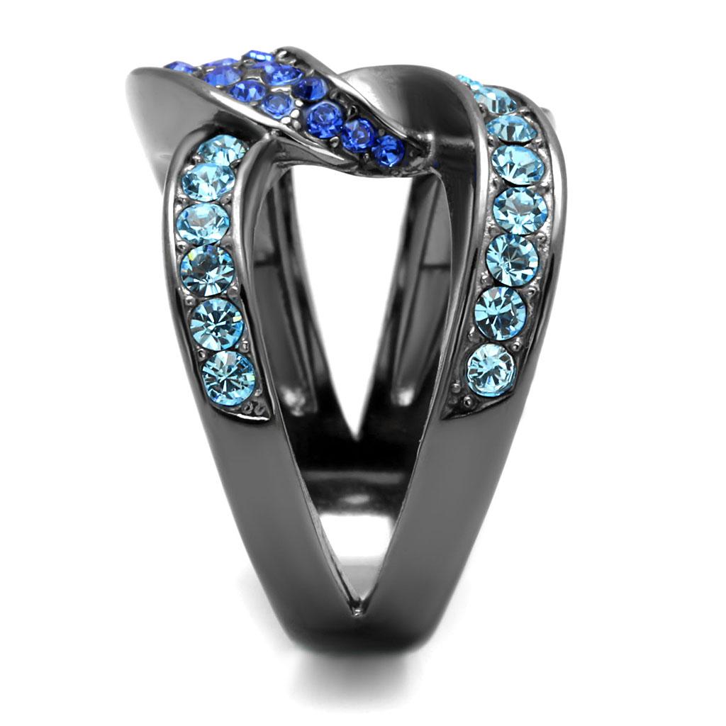 IP Light Black  (IP Gun) Stainless Steel Ring with Top Grade Crystal  in Multi Color