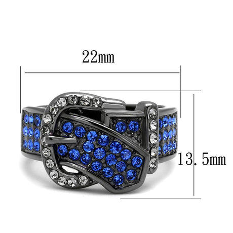 IP Light Black  (IP Gun) Stainless Steel Ring with Top Grade Crystal  in Multi Color