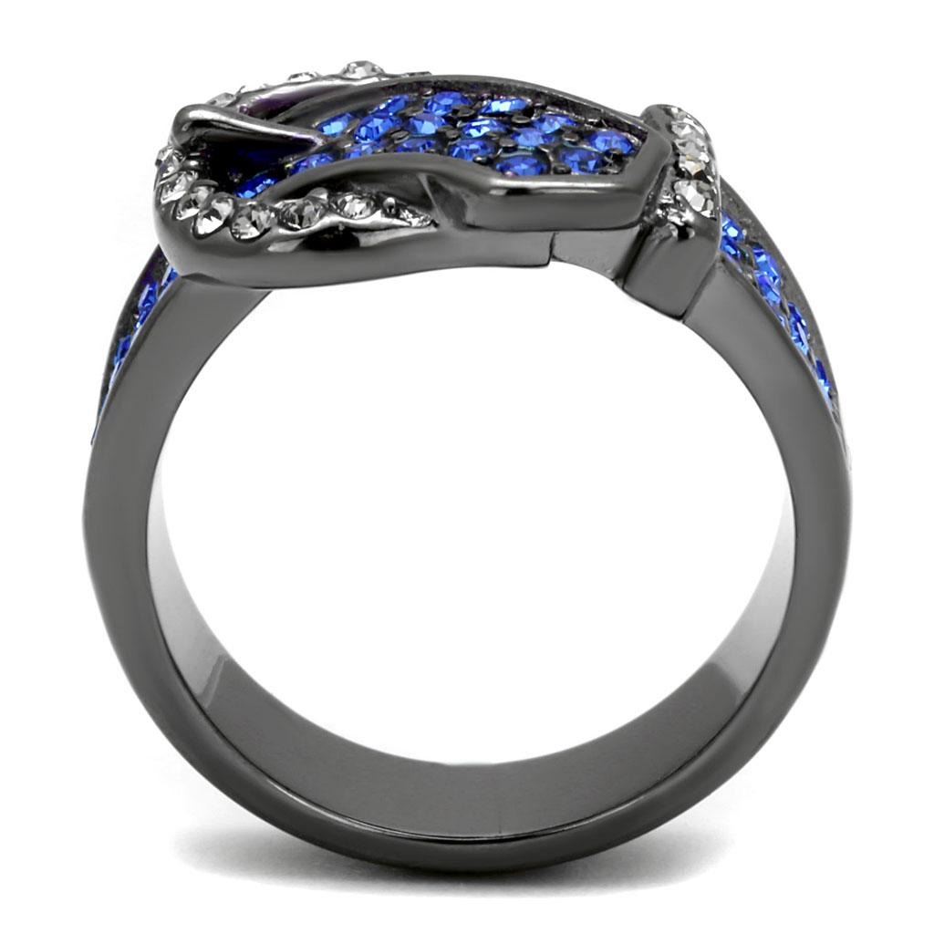 IP Light Black  (IP Gun) Stainless Steel Ring with Top Grade Crystal  in Multi Color