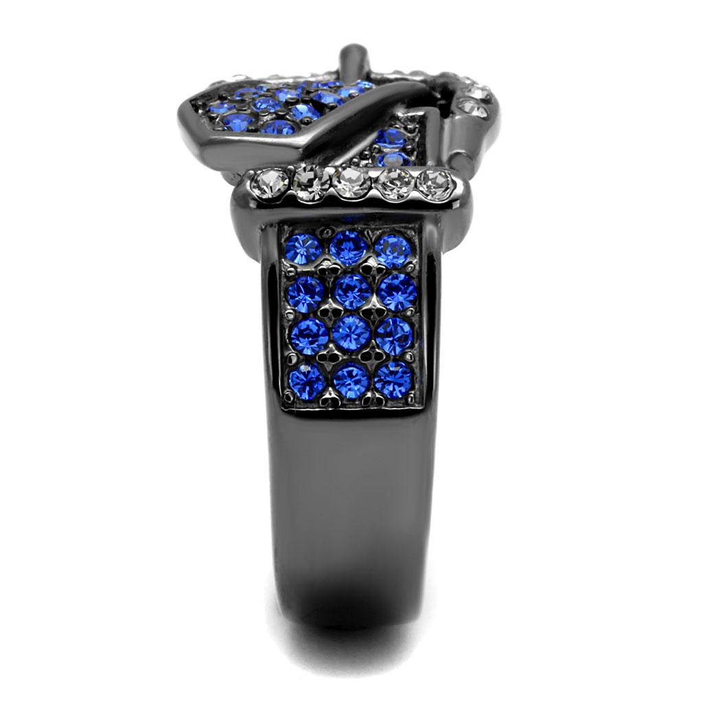 IP Light Black  (IP Gun) Stainless Steel Ring with Top Grade Crystal  in Multi Color