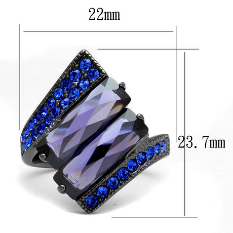 IP Light Black  (IP Gun) Stainless Steel Ring with AAA Grade CZ  in Tanzanite