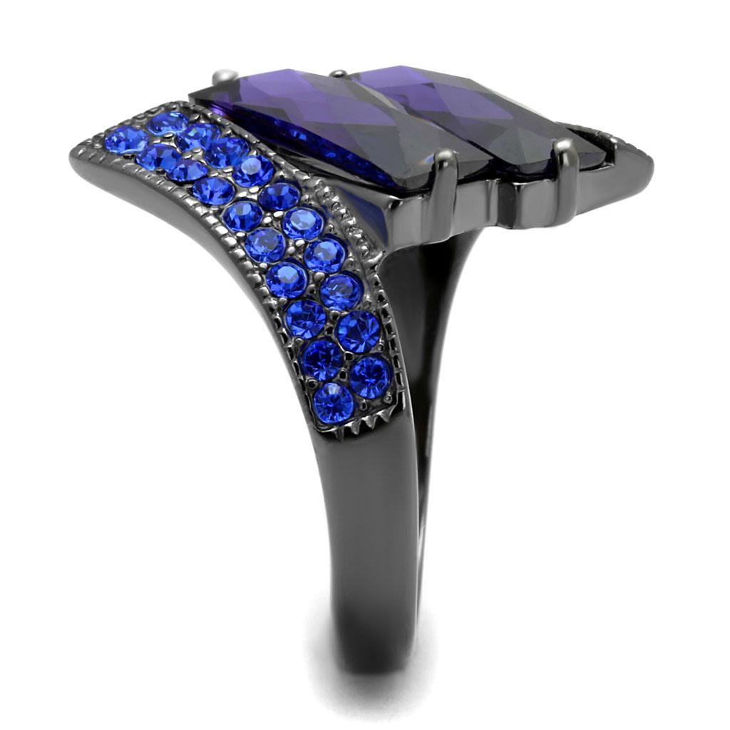 IP Light Black  (IP Gun) Stainless Steel Ring with AAA Grade CZ  in Tanzanite