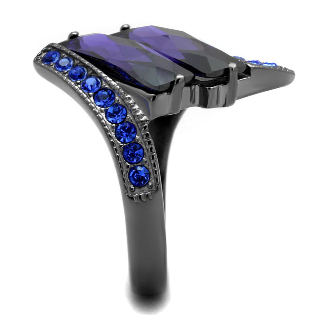 IP Light Black  (IP Gun) Stainless Steel Ring with AAA Grade CZ  in Tanzanite