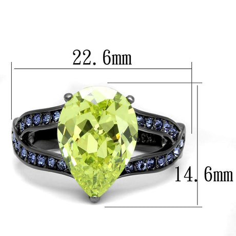 IP Light Black  (IP Gun) Stainless Steel Ring with AAA Grade CZ  in Apple Green color