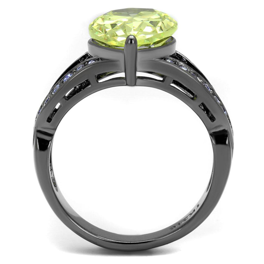 IP Light Black  (IP Gun) Stainless Steel Ring with AAA Grade CZ  in Apple Green color