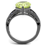 IP Light Black  (IP Gun) Stainless Steel Ring with AAA Grade CZ  in Apple Green color