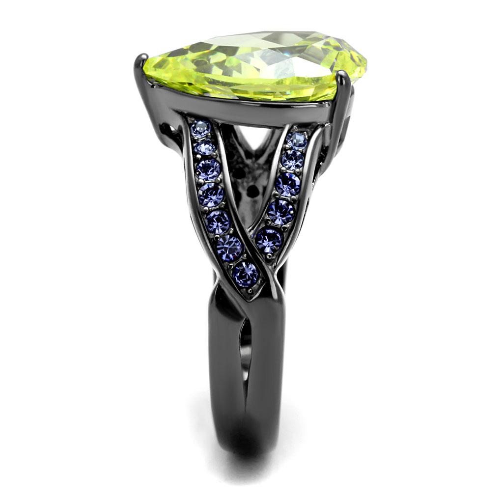IP Light Black  (IP Gun) Stainless Steel Ring with AAA Grade CZ  in Apple Green color