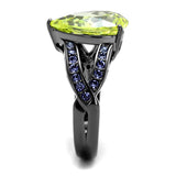 IP Light Black  (IP Gun) Stainless Steel Ring with AAA Grade CZ  in Apple Green color