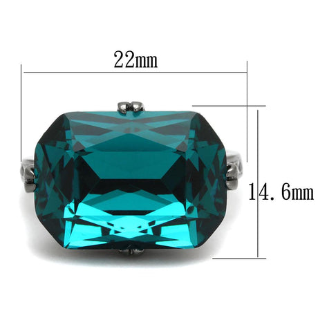IP Light Black  (IP Gun) Stainless Steel Ring with Top Grade Crystal  in Blue Zircon