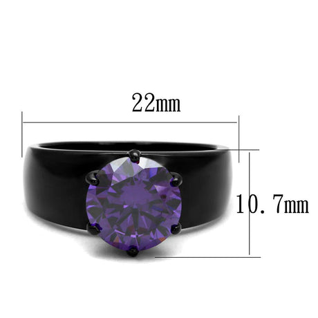 IP Black(Ion Plating) Stainless Steel Ring with AAA Grade CZ  in Amethyst