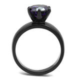IP Black(Ion Plating) Stainless Steel Ring with AAA Grade CZ  in Amethyst