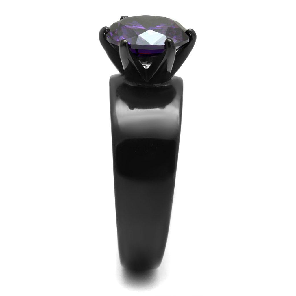 IP Black(Ion Plating) Stainless Steel Ring with AAA Grade CZ  in Amethyst
