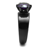 IP Black(Ion Plating) Stainless Steel Ring with AAA Grade CZ  in Amethyst