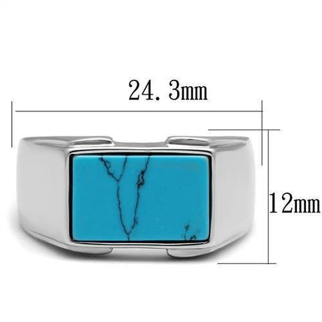 High polished (no plating) Stainless Steel Ring with Synthetic Imitation Amber  in Sea Blue