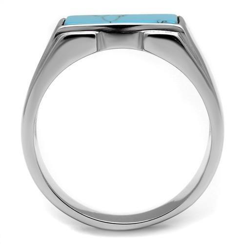 High polished (no plating) Stainless Steel Ring with Synthetic Imitation Amber  in Sea Blue