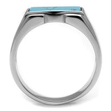 High polished (no plating) Stainless Steel Ring with Synthetic Imitation Amber  in Sea Blue