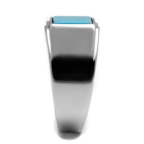 High polished (no plating) Stainless Steel Ring with Synthetic Imitation Amber  in Sea Blue