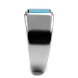 High polished (no plating) Stainless Steel Ring with Synthetic Imitation Amber  in Sea Blue