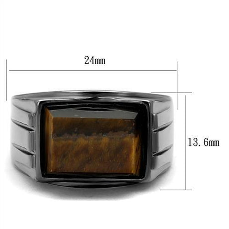 IP Light Black  (IP Gun) Stainless Steel Ring with Synthetic Tiger Eye in Topaz