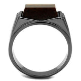 IP Light Black  (IP Gun) Stainless Steel Ring with Synthetic Tiger Eye in Topaz