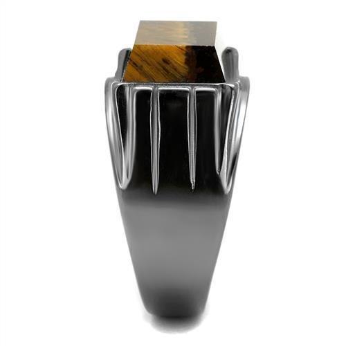 IP Light Black  (IP Gun) Stainless Steel Ring with Synthetic Tiger Eye in Topaz