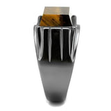 IP Light Black  (IP Gun) Stainless Steel Ring with Synthetic Tiger Eye in Topaz