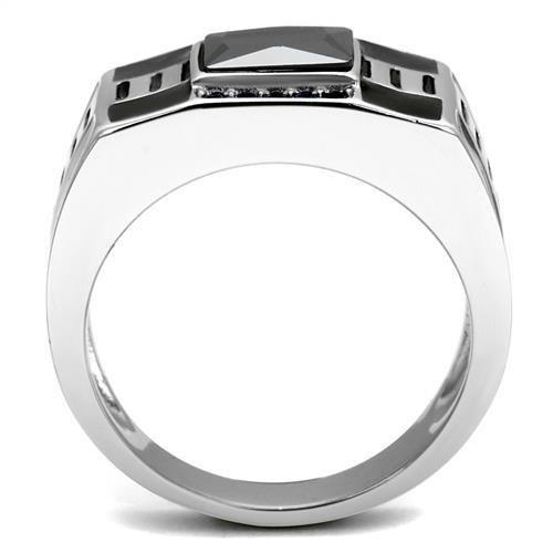 High polished (no plating) Stainless Steel Ring with AAA Grade CZ  in Black Diamond
