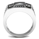 High polished (no plating) Stainless Steel Ring with AAA Grade CZ  in Black Diamond