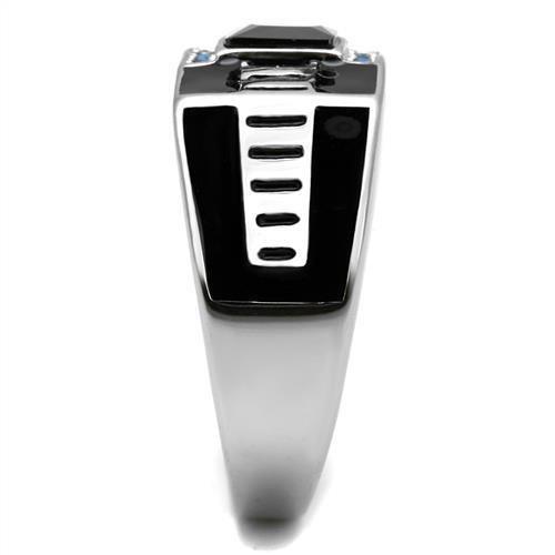 High polished (no plating) Stainless Steel Ring with AAA Grade CZ  in Black Diamond