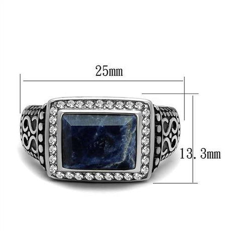 High polished (no plating) Stainless Steel Ring with Semi-Precious Sodalite in Capri Blue