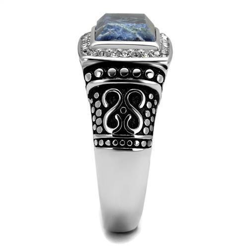 High polished (no plating) Stainless Steel Ring with Semi-Precious Sodalite in Capri Blue